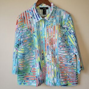Ali Miles Size PL Sheer Mesh Front Zip Jacket Abstract Multi Color Design